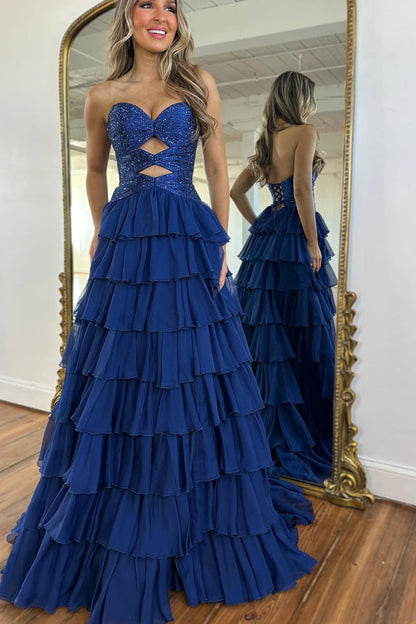 Gorgeous A-Line Sweetheart Chiffon Tiered Prom Dress