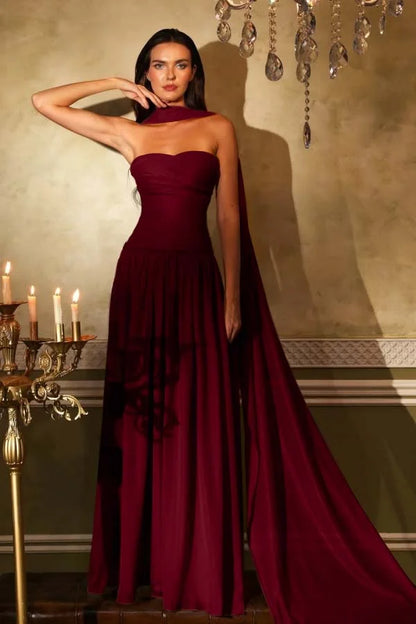 Burnt Orange Chiffon Strapless Prom Dress ZT0659