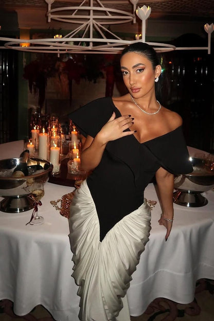 Off-Shoulder Strapless Mermaid Long Prom Dress With Pleated Gloves