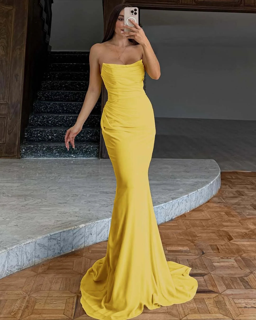 Elegant Yellow Chiffon Mermaid Long Prom Dress