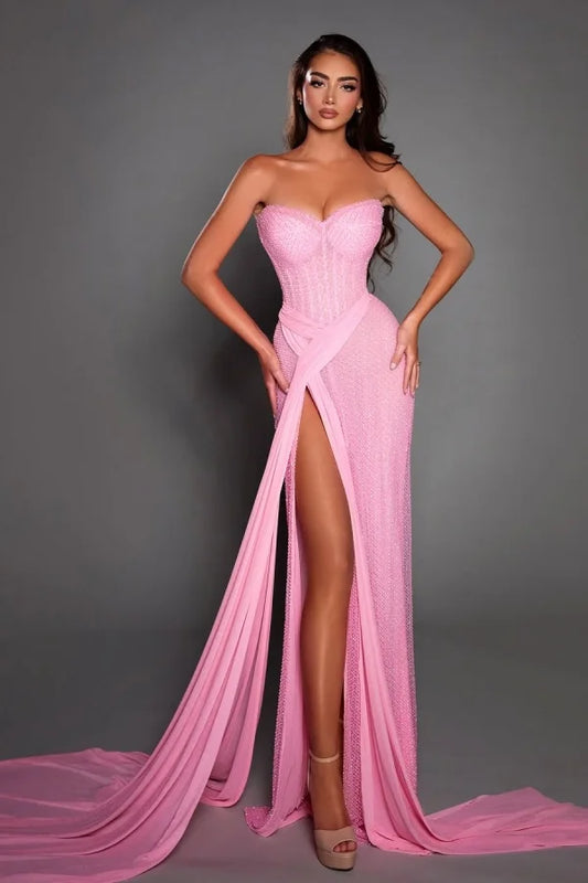 Gorgeous Pink Sweetheart Split Summer Prom Dress