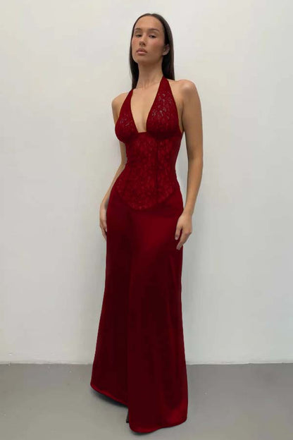 Halter Deep V-Neck Sleeveless Long Mermaid Prom Dress