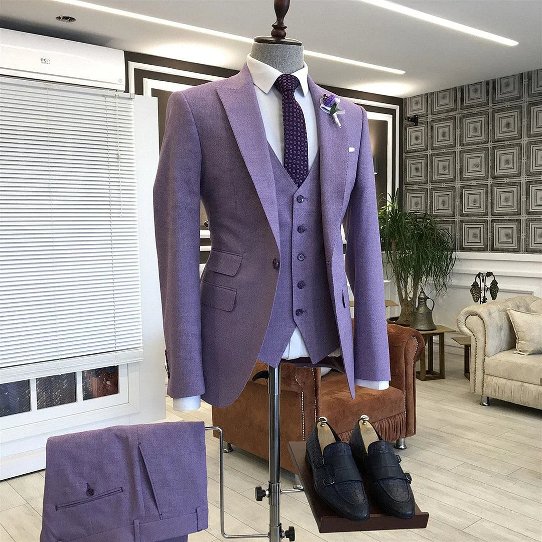 Shining Party Suits For Prom With Violet Purple Tailored 3 Pieces