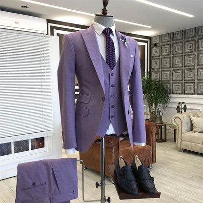 Shining Party Suits For Prom With Violet Purple Tailored 3 Pieces