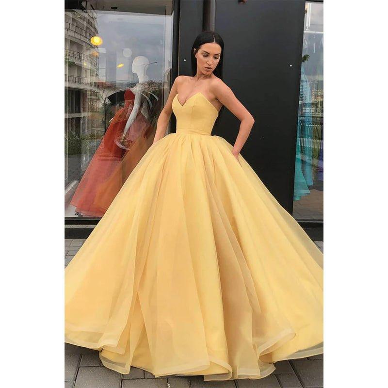 Ball Gown Strapless Long Prom Dress with Pockets