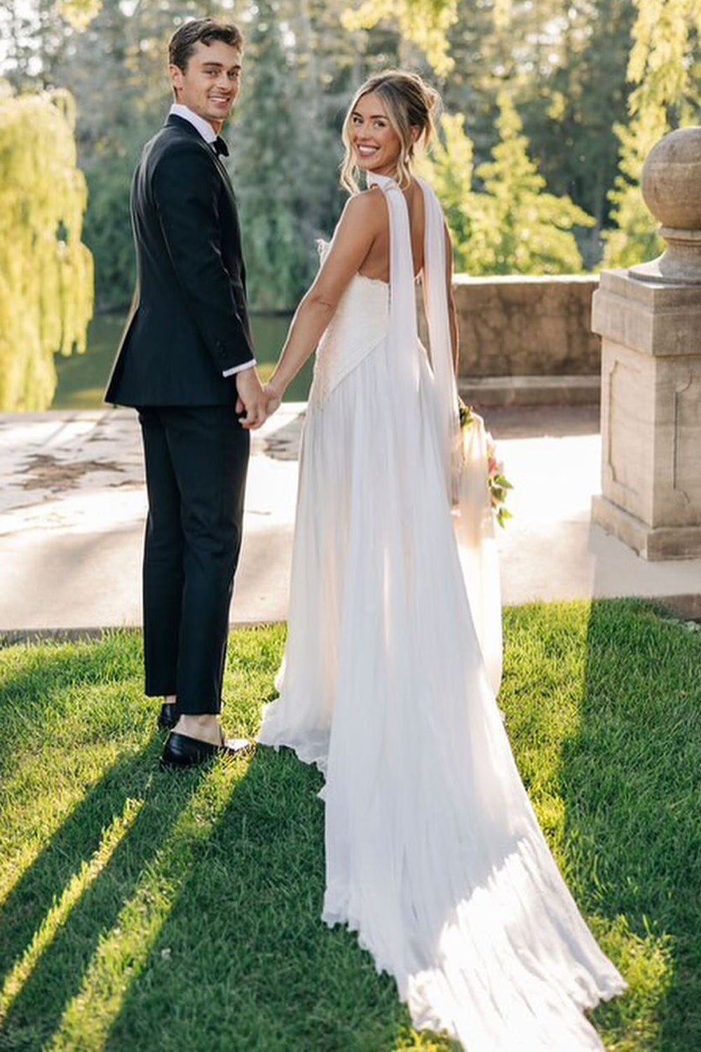 Bohemian Sheath Ruffled Chiffon Long Wedding Dresses