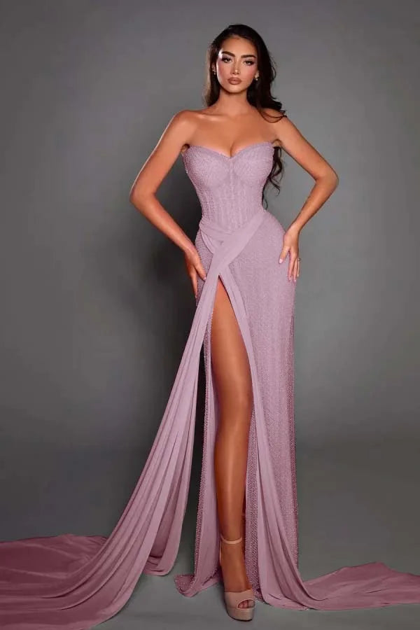 Gorgeous Pink Sweetheart Split Summer Prom Dress