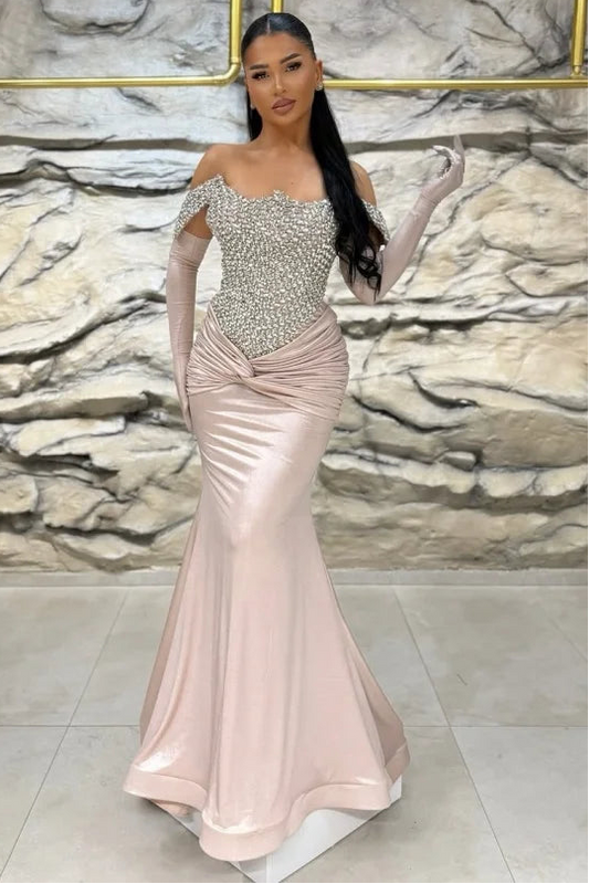 Gorgeous Gemstone Off-the-Shoulder Mermaid Evening Dress