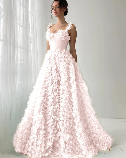 Square Neck Spaghetti Straps Sleeveless Long A-Line Prom Dress