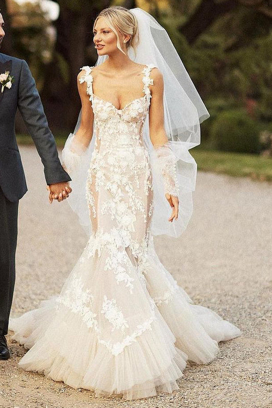 Mermaid Sweetheart See Through Lace Wedding Dress