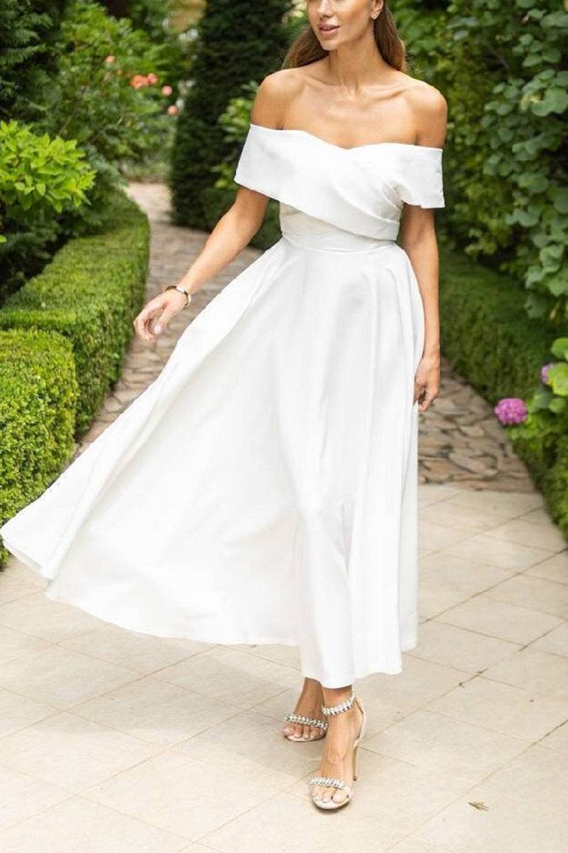 Chic Off-the-Shoulder White Midi Dress