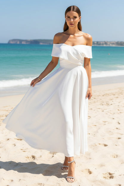 Chic Off-the-Shoulder White Midi Dress