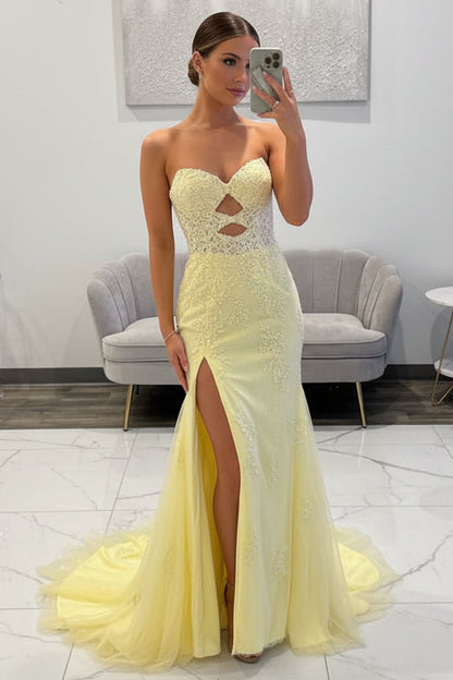Chamring Mermaid Sweetheart Keyhole Daffodil Lace Prom Dress