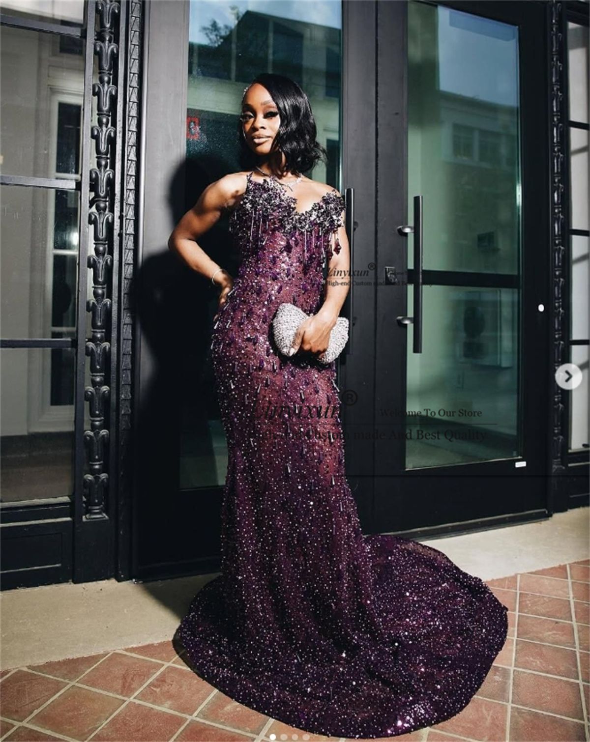 Mermaid Sweetheart Grape Sequins Prom Dresses With Beads