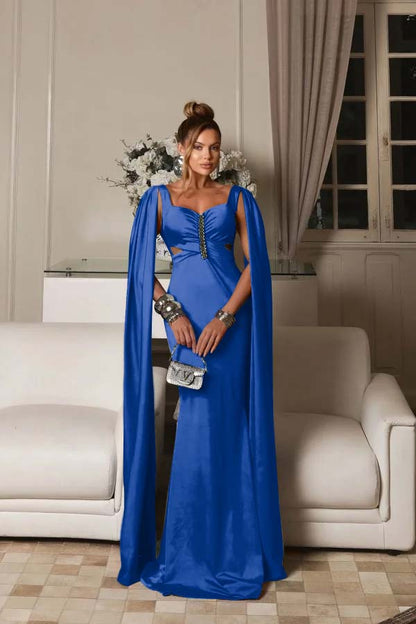 Fashion Blue Straps Prom Dress Slimming Sweetheart Mermaid Train