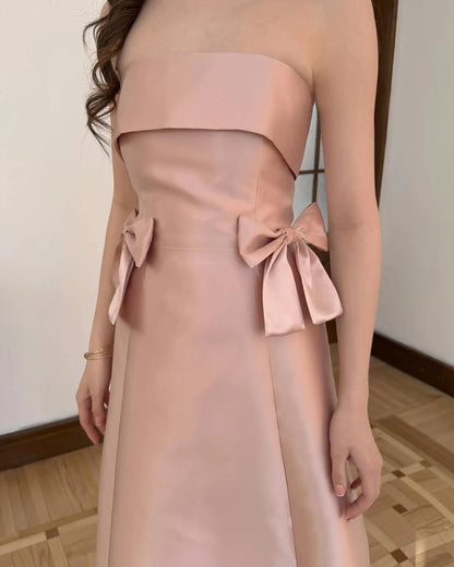 Dark Pink Strapless A-Line Prom Dress With Bow