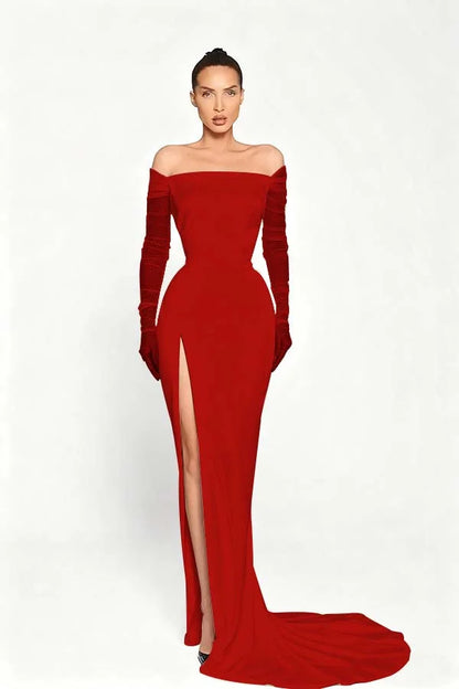 Black Long Sleeves Split Strapless Evening Dress ZT0409