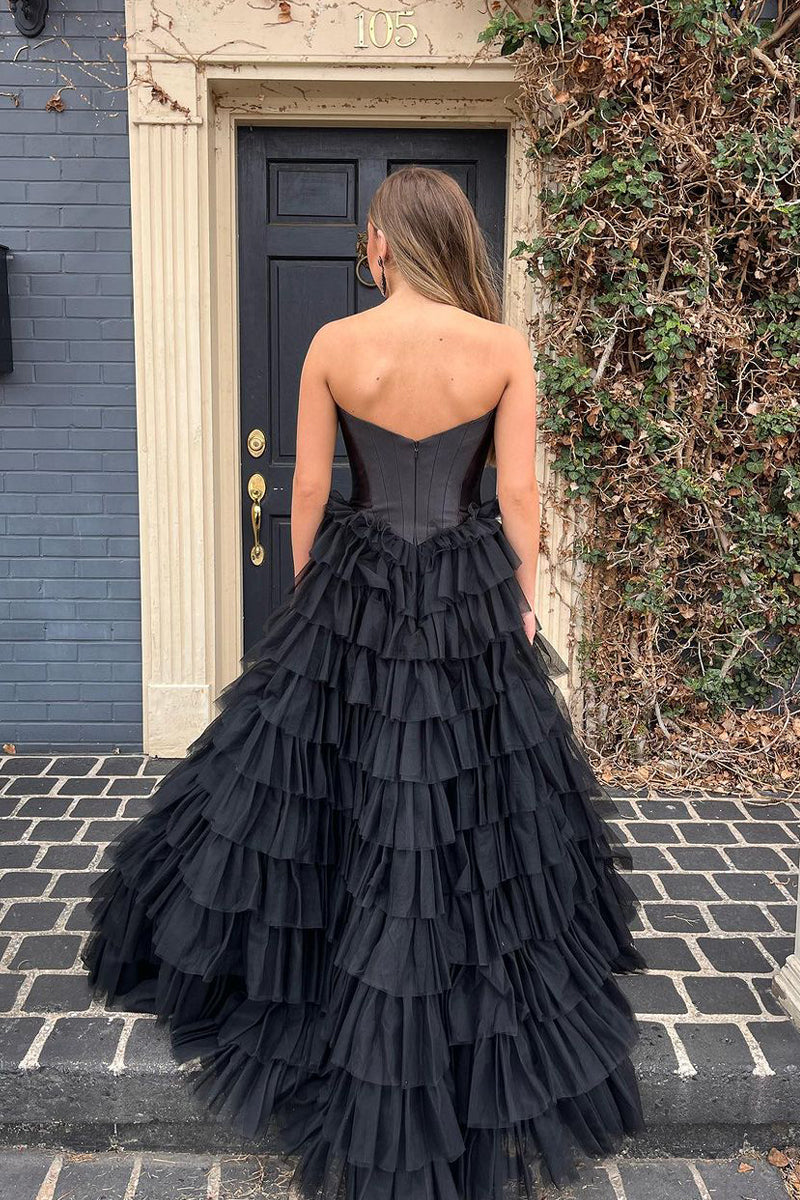 Cute Ball Gown Sweetheart Black Tulle Long Prom Dress