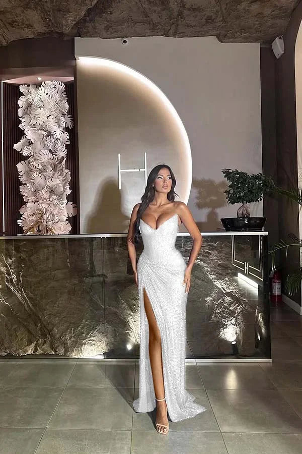 Gorgeous Royal Blue Split Strapless Prom Dress