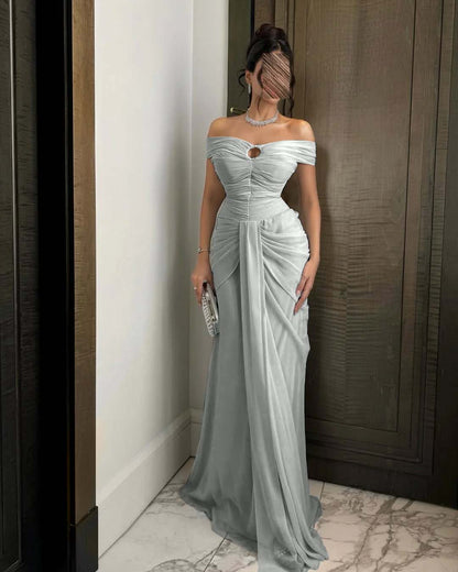 Chiffon Off-The-Shoulder Strapless Sleeveless Long Mermaid Prom Dress