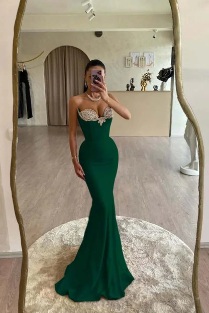 Red Strapless Mermaid Slim Fit Beaded Formal Prom Dress ZT0533