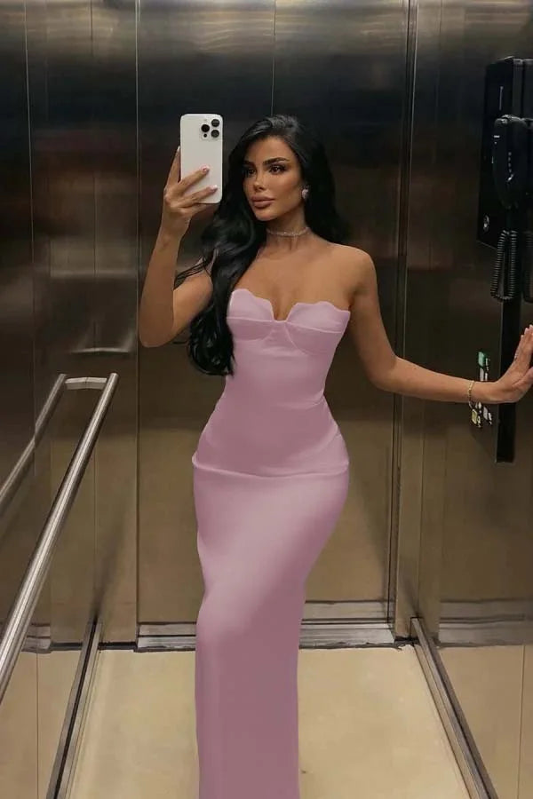 Ivory Back Slit Strapless Elegant Prom Dress