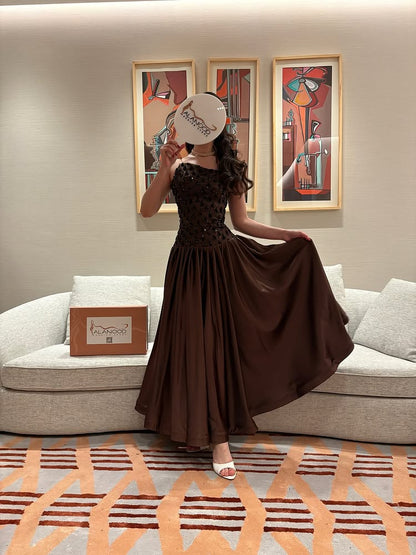 Strapless Sleeveless Sparkl Beaded Ruched A-Line Evening Dress Ankle-Length