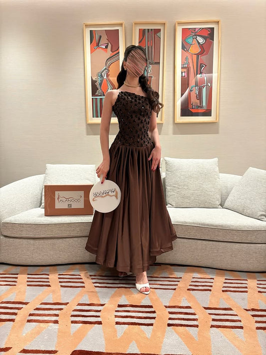 Strapless Sleeveless Sparkl Beaded Ruched A-Line Evening Dress Ankle-Length