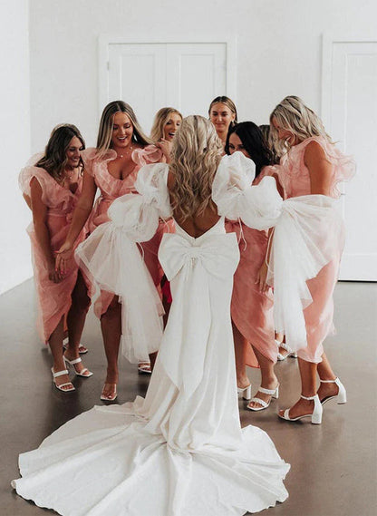 Boho Garden Mermaid Fitted Wedding Dress Open Back Bow