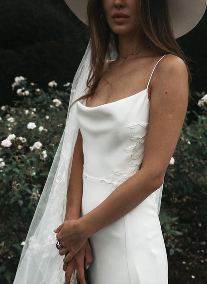 Boho Garden Summer Beach Cowl Neck Sleeveless Court Train Lace Wedding Dress