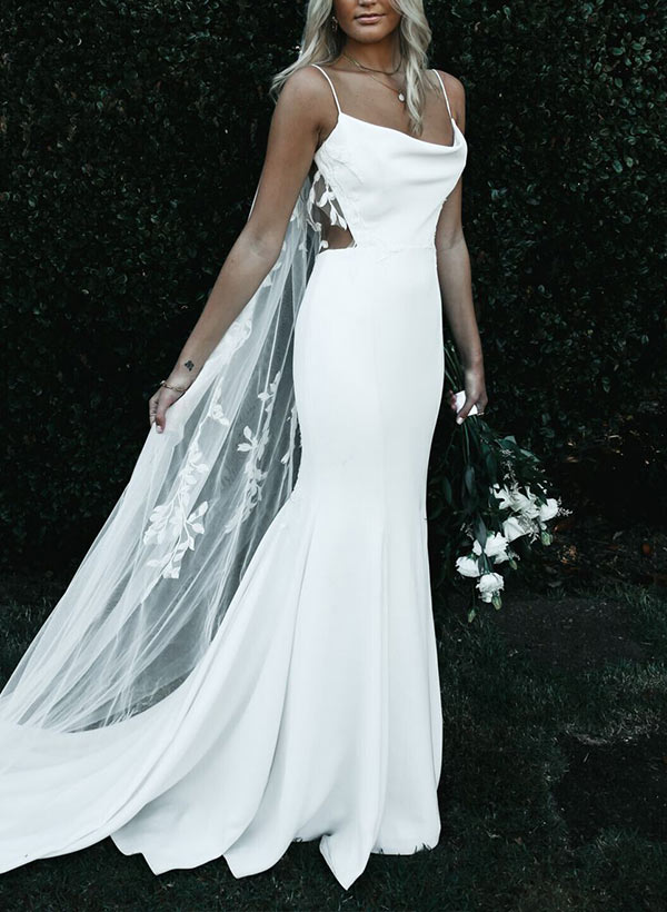 Boho Garden Summer Beach Cowl Neck Sleeveless Court Train Lace Wedding Dress