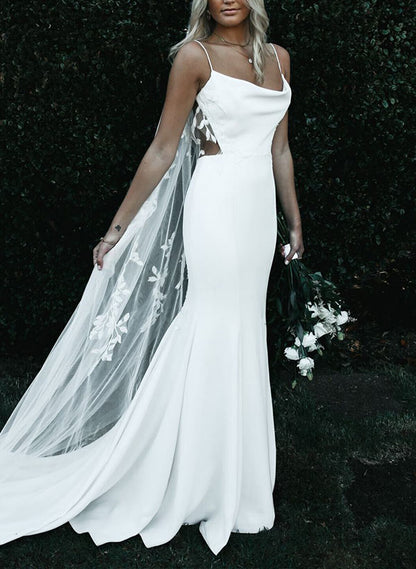 Boho Garden Summer Beach Cowl Neck Sleeveless Court Train Lace Wedding Dress