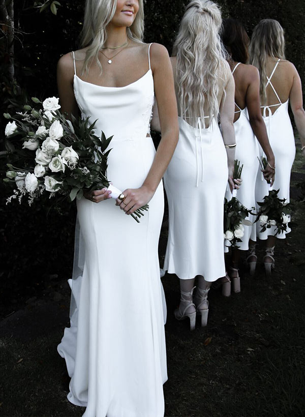 Boho Garden Summer Beach Cowl Neck Sleeveless Court Train Lace Wedding Dress