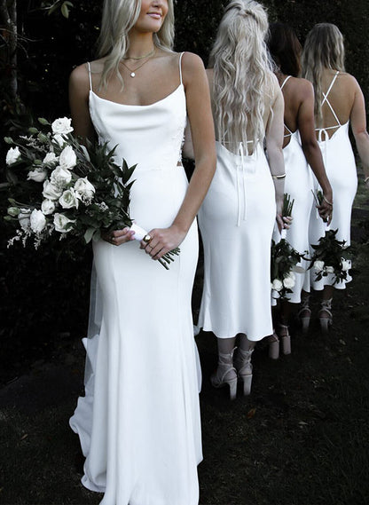 Boho Garden Summer Beach Cowl Neck Sleeveless Court Train Lace Wedding Dress
