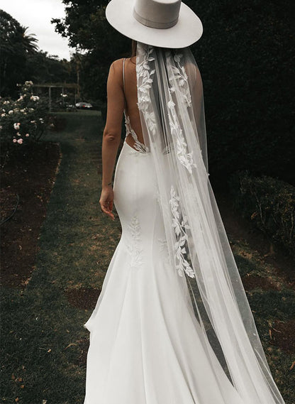Boho Garden Summer Beach Cowl Neck Sleeveless Court Train Lace Wedding Dress