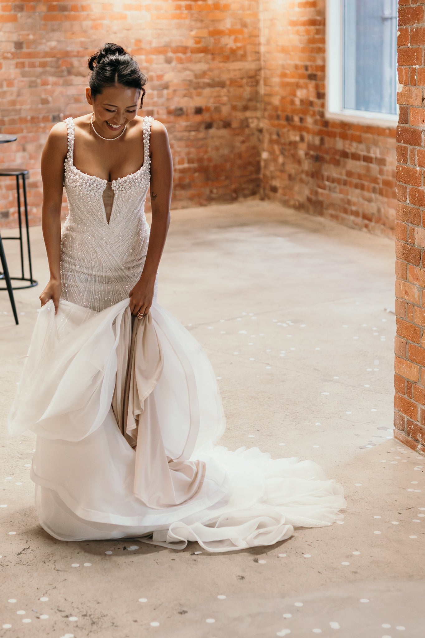 Mermaid Sleeveless Back Zipper Pearl Beaded Wedding Dress