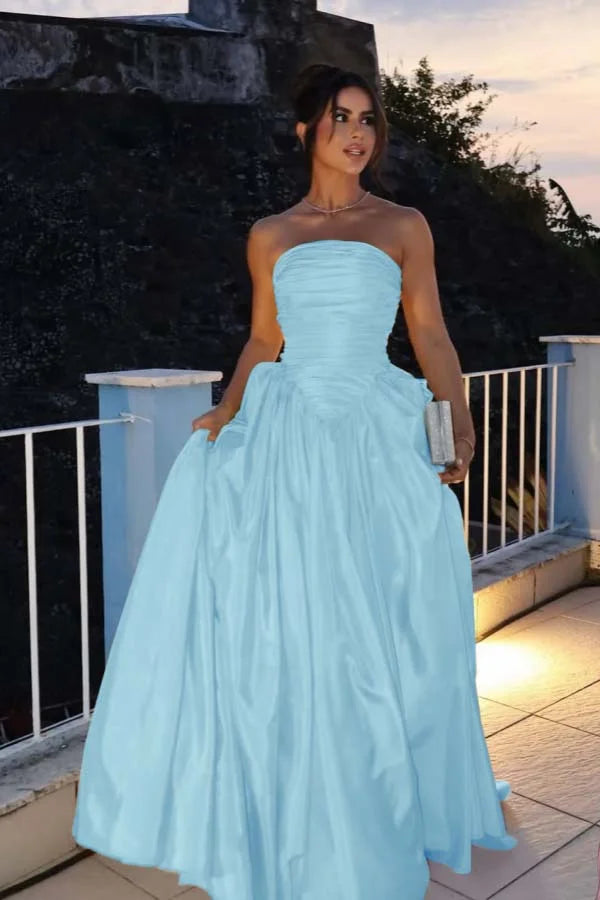 Lovely Yellow Pleated Strapless Prom Dress