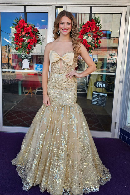 Sparkly Mermaid Strapless Sequins Appliques Long Prom Dress