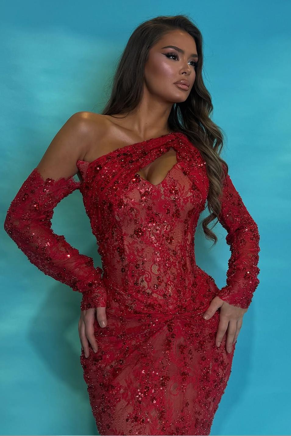 Asymmetric Neck One Shoulder Long Sleeves Long Mermaid Prom Dress