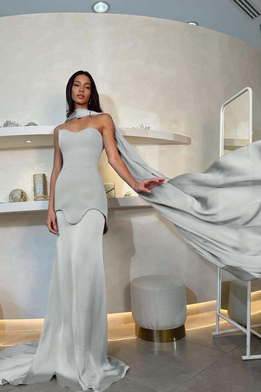 Halter Strapless Sleeveless Long Mermaid Prom Dress With Pleated