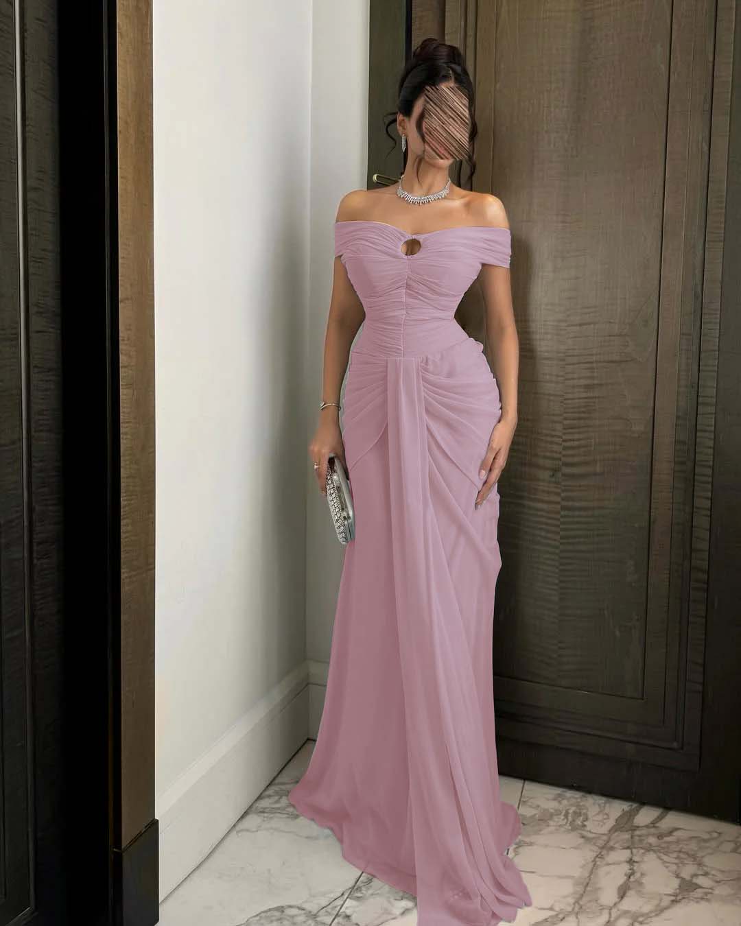 Chiffon Off-The-Shoulder Strapless Sleeveless Long Mermaid Prom Dress
