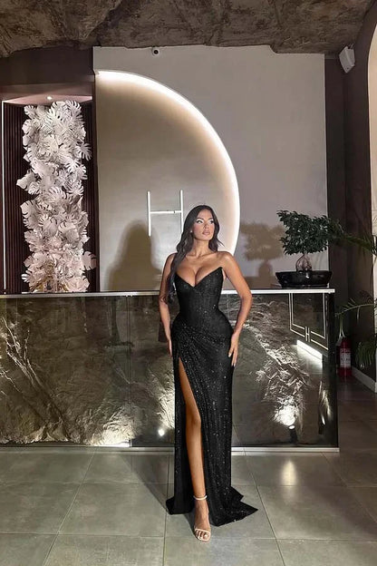 Gorgeous Royal Blue Split Strapless Prom Dress