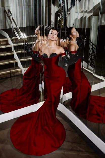 Strapless Sleeveless Long Mermaid Prom Dress With Pleated Gloves