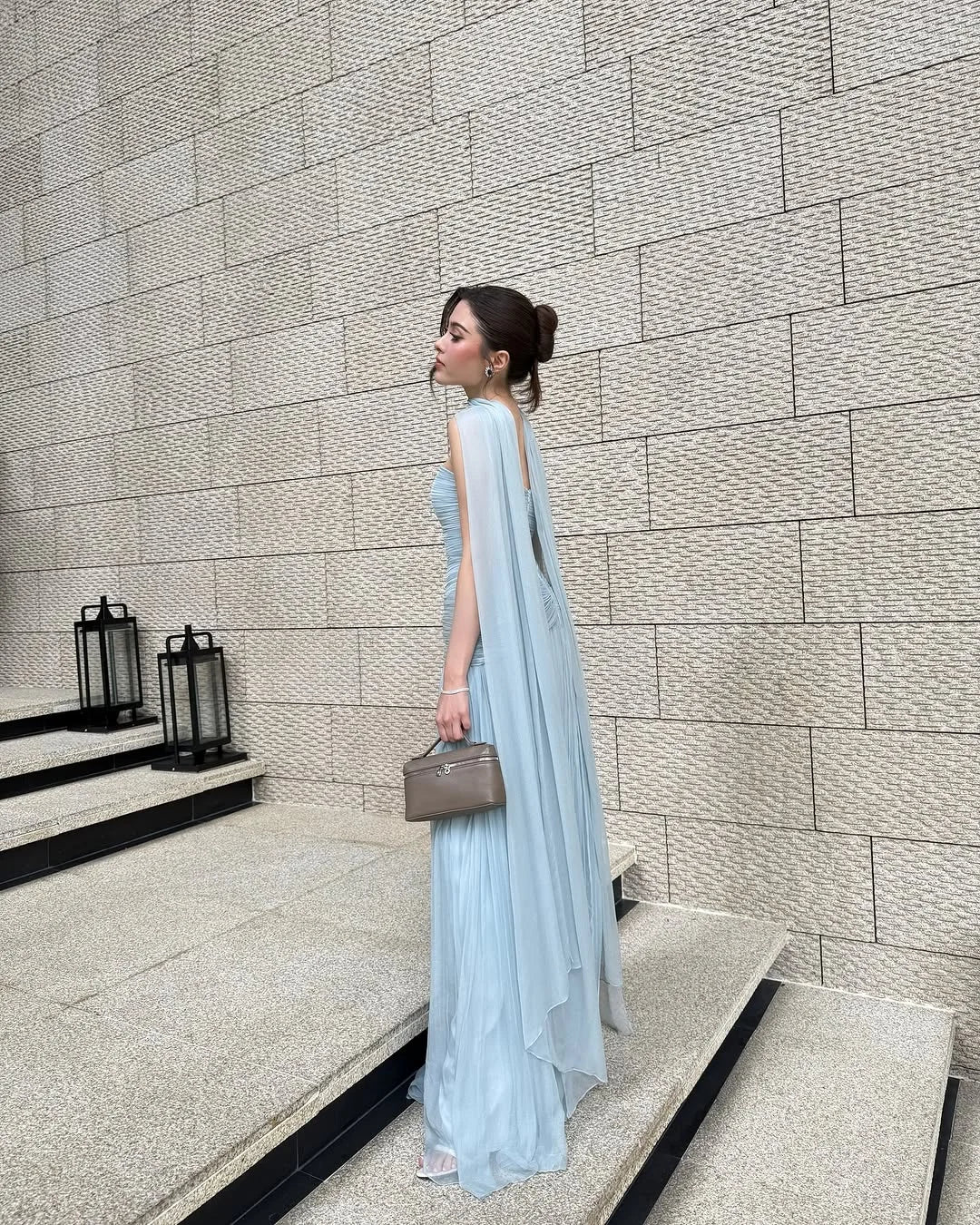 Light Blue Pleated Strapless Chiffon Elegant Prom Dress
