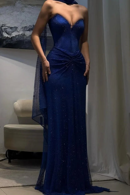 Dark Blue Sweetheart Sheath Strapless Prom Dress ZT0704