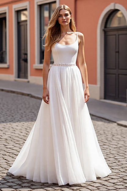 Spaghetti-Straps Sleeveless A-Line Bridal Dress