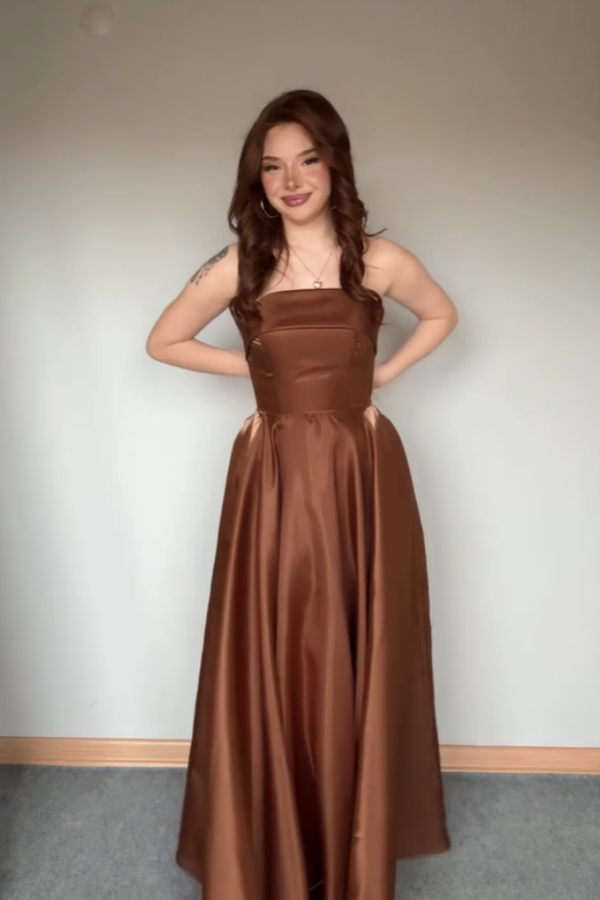 Brown Strapless Lace-up Prom Dress ZT0686