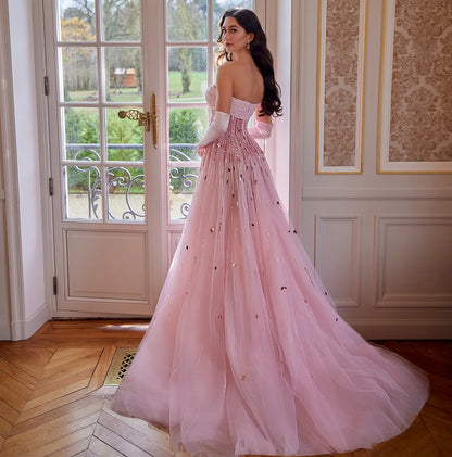 Charming Pink Sweetheart Prom Dress Sleeveless Sequins Dress
