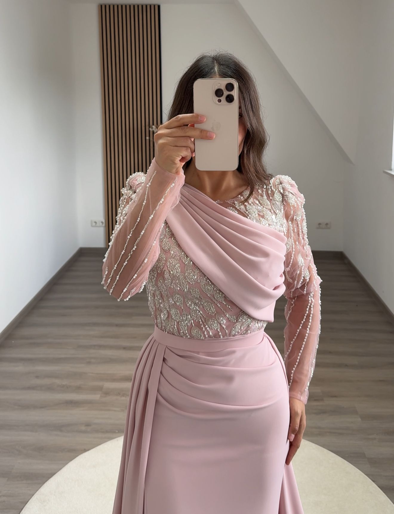 Long Sleeves One Shoulder Ruched Evening Dress