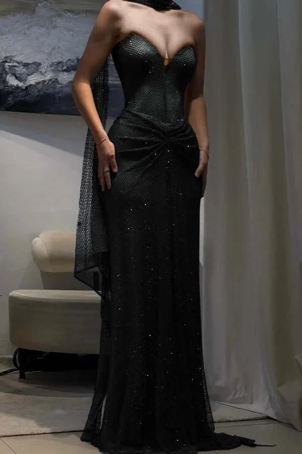 Dark Blue Sweetheart Sheath Strapless Prom Dress